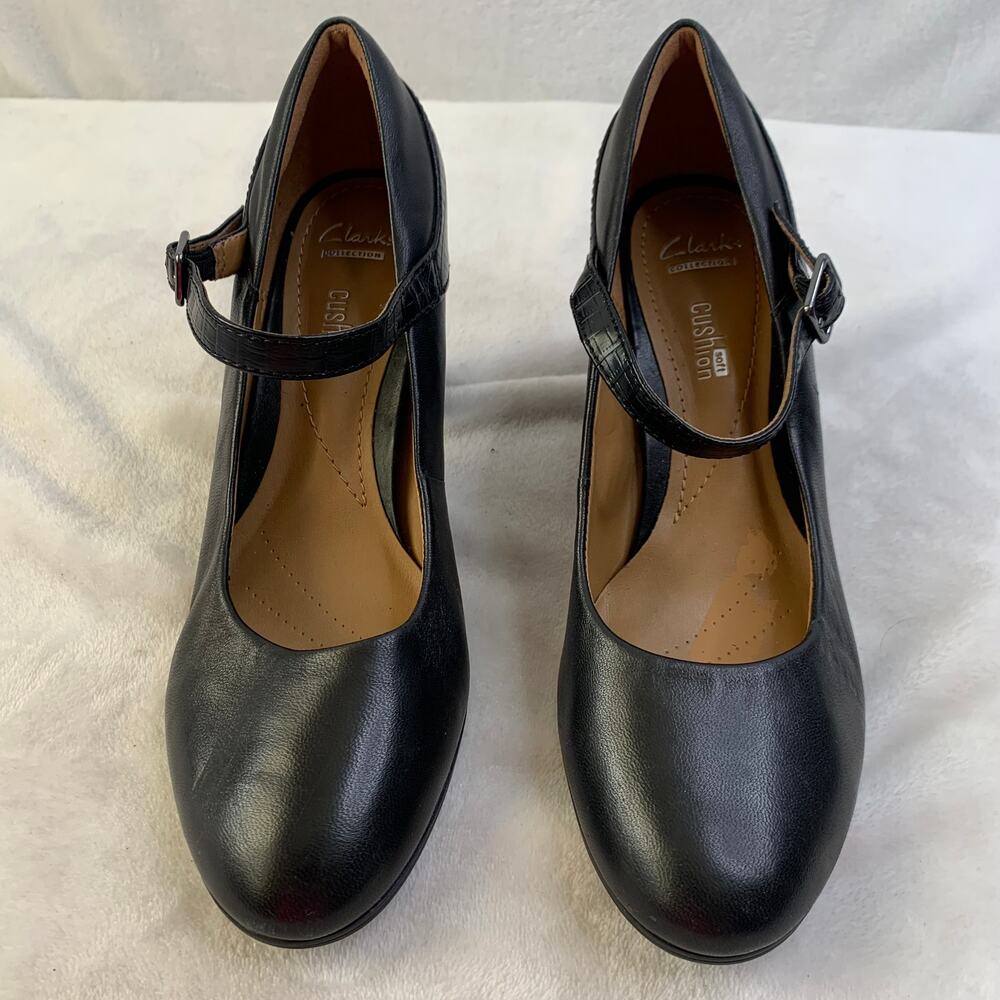Clarks Womens Sz 7 Black Leather Strap Heels Emily 2 Jane Dancing Pumps Shoes - Picture 3 of 8
